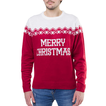 Maglione natalizio rosso da uomo con ricamo Merry Christmas, Abbigliamento Uomo, SKU o936000151, Immagine 0